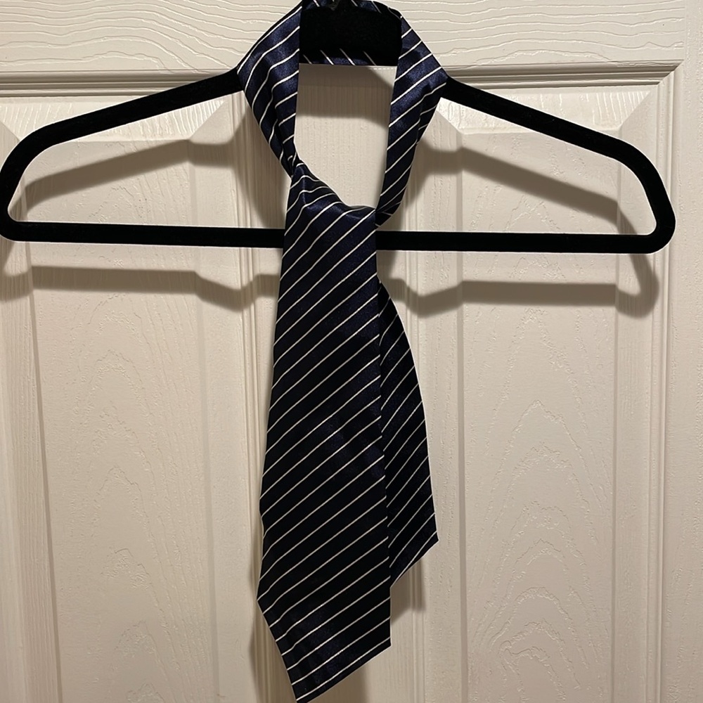 Striped short navy neck tie/scarf